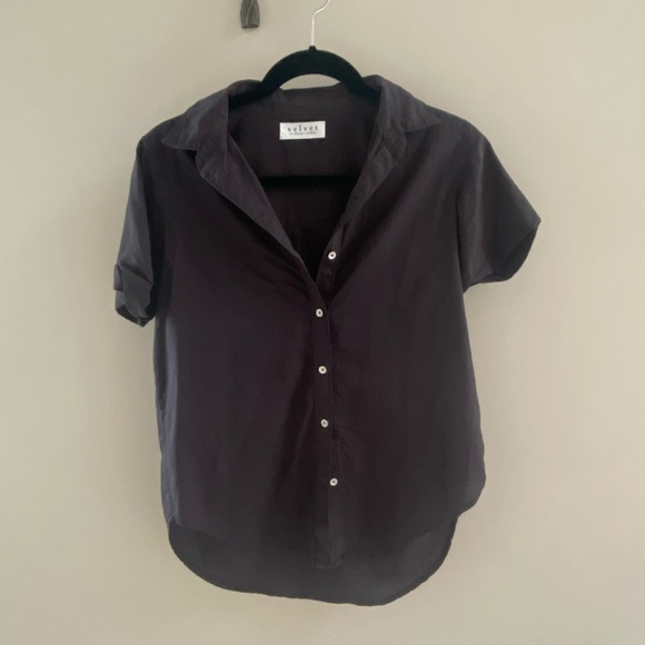 Velvet short-sleeve button down - Picture 2 of 5